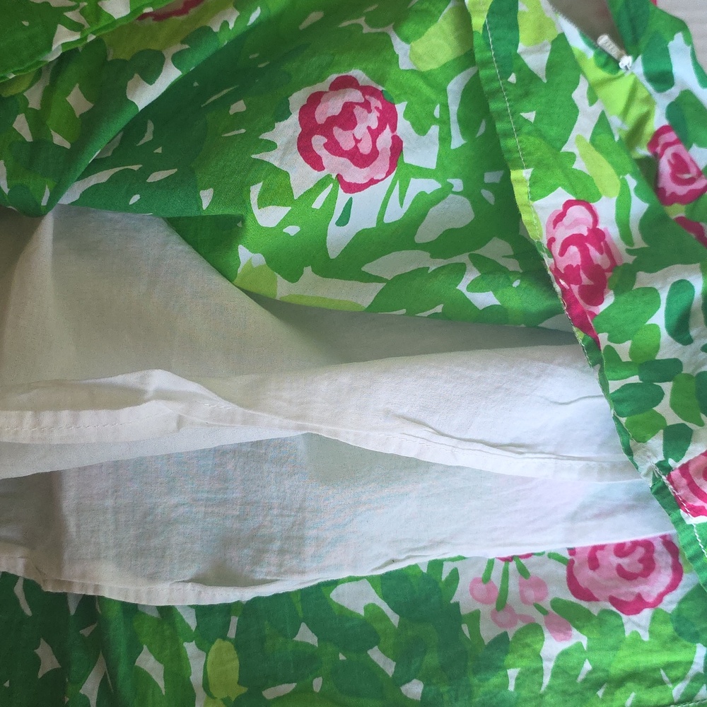 Lilly Pulitzer Cotton Green Floral Circle Skirt with Pink Roses Sz 4 Spring - Picture 8 of 14